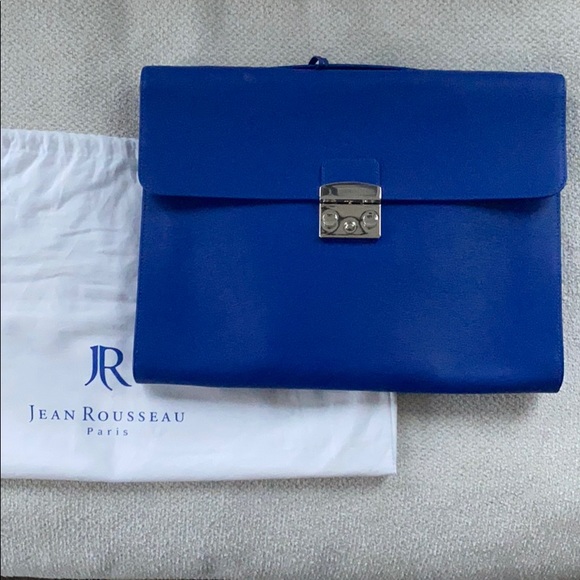 Jean Rousseau Blue Calf Leather Briefcase - Picture 5 of 16